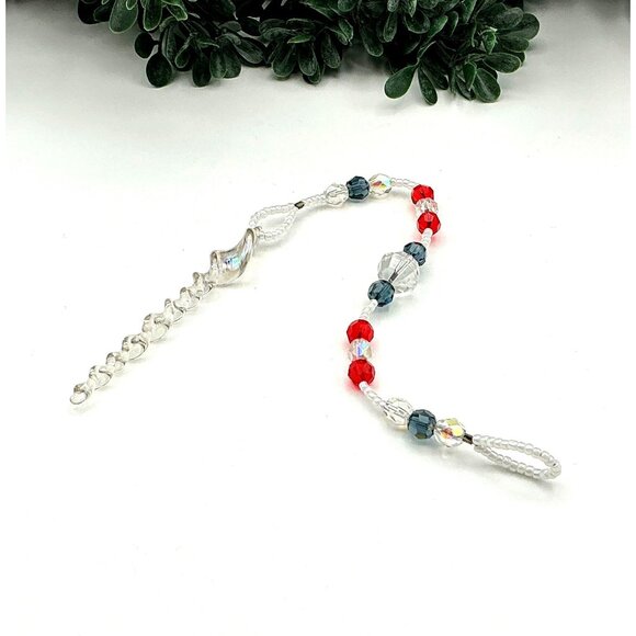 Beaded Crystal Suncatcher With Glass Spiral and Red Clear Blue Beads - Picture 3 of 3